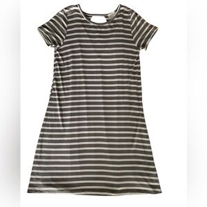 Everly T- Shirt Dress Women’s Size S Gray White Stripes Short Sleeves Open Back